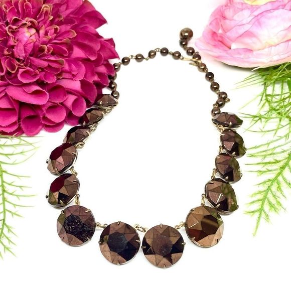VINTAGE⚜️RETRO Chocolate Crystal Golden Link Necklace - Picture 1 of 9